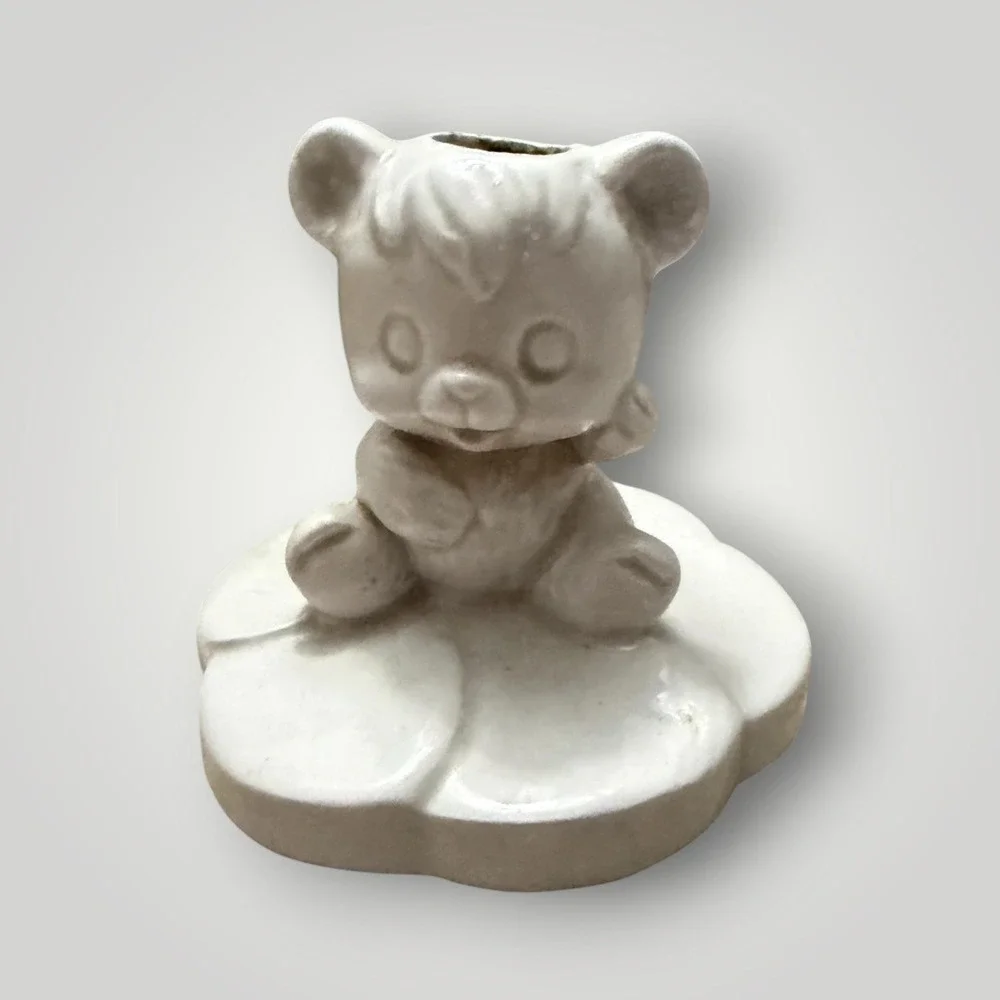 Teddy Bear Japan Cookie Press White Ceramic Vintage MCM Kitsch Baking Cottage